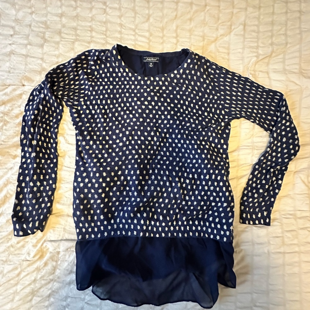 Lucky Brand Navy and White Polka Dot Sweater